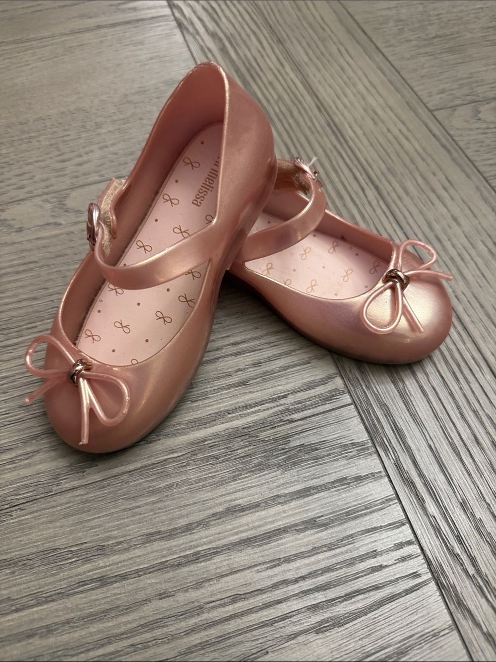 Mini Melissa Rose Gold Mary Jane Ballet Flats with Bow